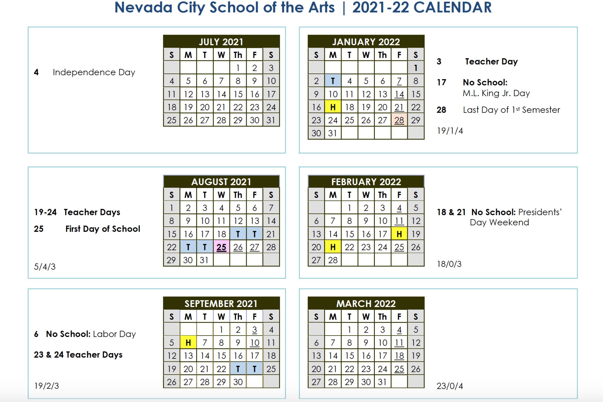 YearataGlanceCalendar Nevada City School of The Arts